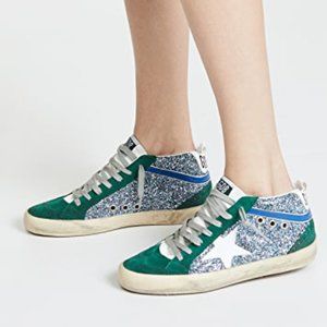GOLDEN GOOSE Green/Blue Glitter Mid-Star Sneakers